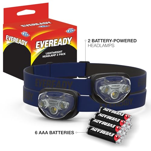 Image of Eveready LED Headlamp, 200 Lumen, IPX4 Water Resistant, Durable Indoor and Outdoor Light with Shatterproof Lens, Batteries Included, 2 Pack