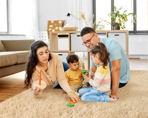 5x7 Rugs for Living Room, Large Fluffy Area Rugs for Bedroom, Soft Carpet Shag Kids Rug with 4 Non-Slip Rug Pads (Light Tan, 5ft x 7ft)