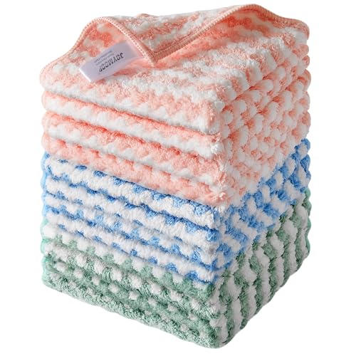 Image of JOYMOOP Microfiber Cleaning Cloth, Mixed Color Towels with Edging, Large Size 6 Pack (11.8 inch x 15.7 inch), Absorbent Streak Free Lint Free Rags for Cleaning, Reusable and Washable Towels