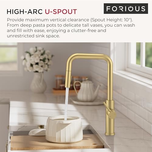 FORIOUS Kitchen Faucet with Pull Down Sprayer, Gold High U-Spout by FORIOUS - Used condition - Image 5