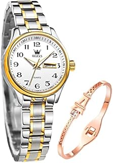 OLEVS Damenuhren Gold Silber Leicht zu Lesen Armbanduhren für Damen mit Kleines Gesicht Tag Datum Edelstahlband wasserdichte