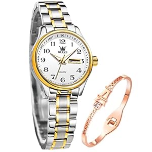 OLEVS Damenuhren Gold Silber Leicht zu Lesen Armbanduhren für Damen mit Kleines Gesicht Tag Datum Edelstahlband wasserdichte