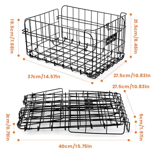 Bike Basket Rear Folding Large Bicycle Rear Basket with Removable Liner Bag and Waterproof Cover Large Capacity Ebike Rear Basket Metal for Adult Women/Men Carrying Dogs Pets Fruit & Grocery - Thumbnail 5