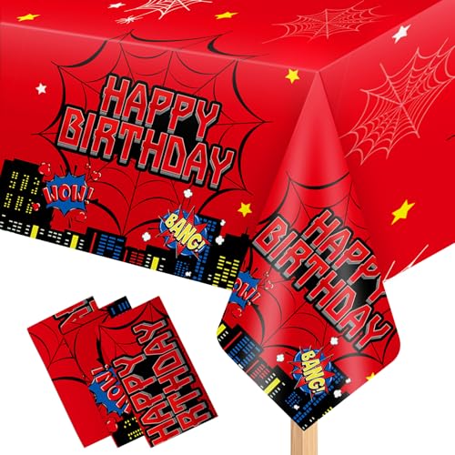 Image of Lcoor 3Pcs Red Spider Web Birthday Decorations Tablecloths, Super Heros Tablecloths for Kids Spider Birthday Party Decoration (Red Spider Web)