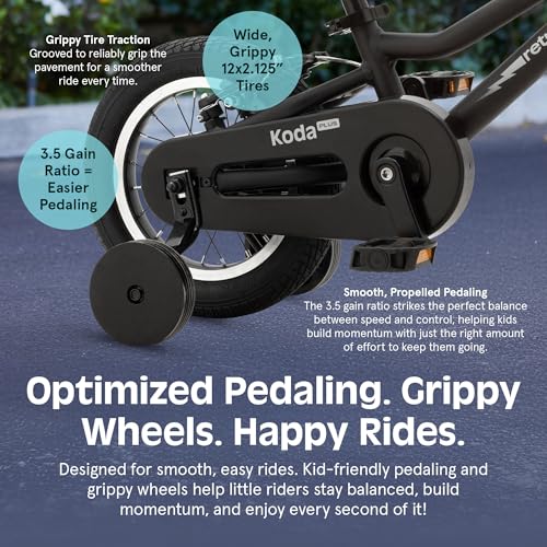 Image of Retrospec Koda Plus Kids Bike for Boys & Girls Ages 2-3 Years - 12 inch Children's Bicycle, Adjustable Seat & Handlebars, Removable Training Wheels, Front Hand Brakes, Rear Coaster Brake & Safety Bell