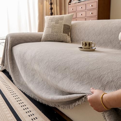 Light Gray plaid chenille sofa throw cover color option