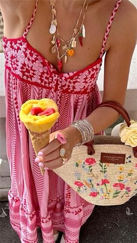 Image of Yuemengxuan Boho Maxi Dresses for Women Spaghetti Strap Flowy Smocked Long Dress Casual Summer Vacation Beach Maxi Dress