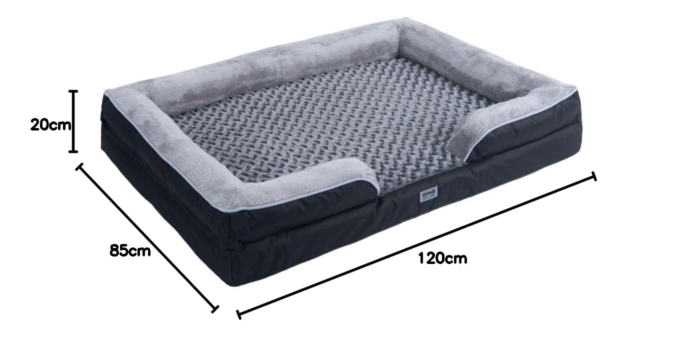 Home Deluxe - Orthopädisches Hundebett Scooby - Maße: 120 x 85 x 20 cm, Farbe: Schwarz/Grau, inkl. Tierdecke und Rugbyball, Baumwollfüllung, waschbarer Bezug I Hundebett Hundekissen Bett für Hunde