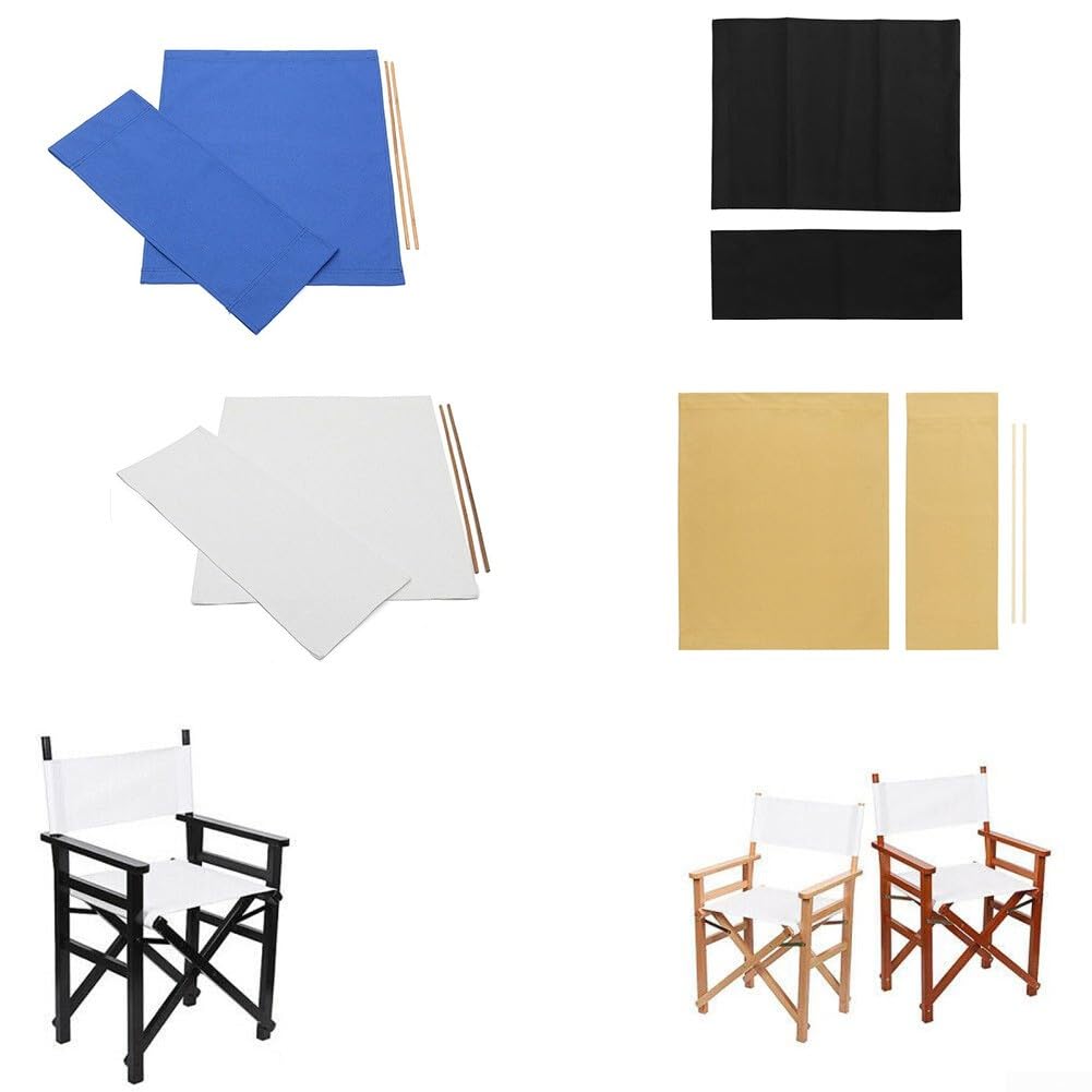 Set Di Coprisedie Da Regista In Poliestere – Morbido E Lavabile, Design A Strisce Blu E Bianche, Adatto A Sedie Con Asta Rotonda, Kaki