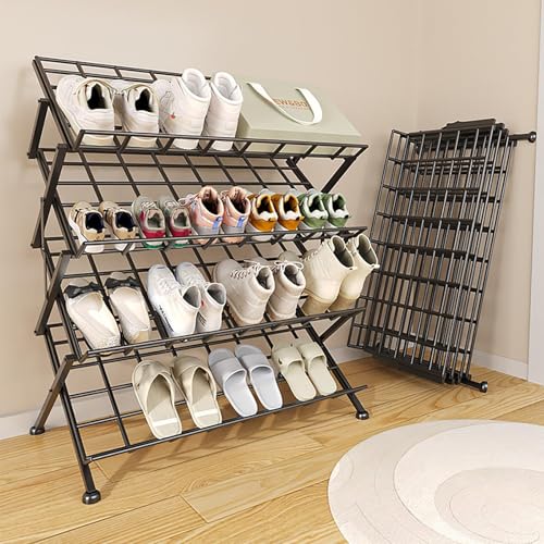 Étagère chaussures métal pliable portable à structure robuste sans montage fastidieux - 5