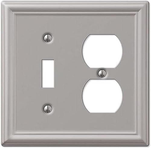 Miniatura 9 de Amerelle 149RBN 1 placa de pared con interruptor, 1 salida dúplex, níquel cepillado (Paquete de 2) Bronce Envejecido,cepillado níquel