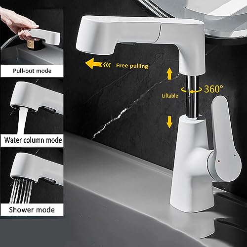 Robinet de vanité extensible et relevable avec mitigeur en laiton blanc