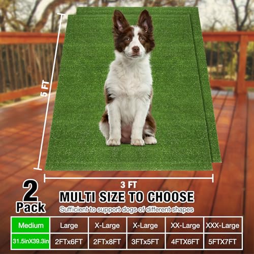 Image of GLOBREEN Fake Grass Pee Pads for Dogs Potty Training, 2 PCS Replacement 3FT X 5FT Artificial Turf Outdoor Rugs for Pets Patio Balcony, with Drainage Hole