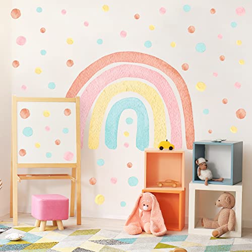 Whaline Watercolor Rainbow Wall Decals With Colorful Polka Dots Large Size Colorful Boho Rainbow Wall Stickers Self-Adhesive Wall Decoration For Girls Toddlers Bedroom Nursery Playroom Decor,2Sheets #TOP3