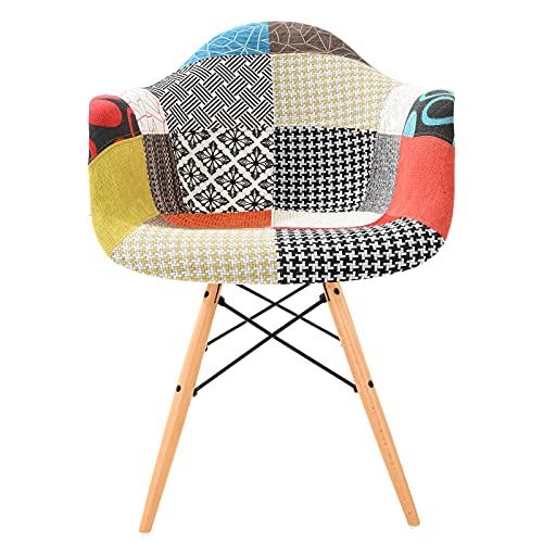 Leisuremod Willow Mid-Century Fabric Eiffel Wooden Base Accent Side Armchair (Multicolor) #TOP1