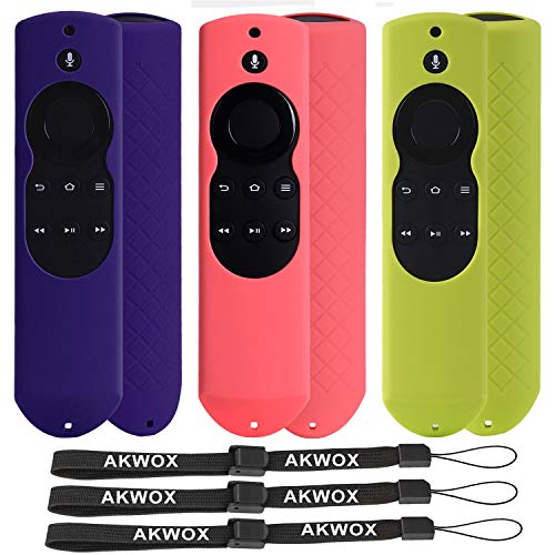 3 Pack AKWOX Anti-Slip Silicone Remote Cover with Lanyard for Fire TV with 4K Alexa Voice Remote (2017 Edition) (2nd Gen) / Fire TV Stick Alexa Voice Remote -Navy Blue,Red, Green