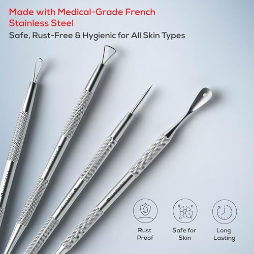 Suvorna Pimple Popper Tool Kit & Milia Remover, 4-Piece Stainless Steel Blackhead Extractor, Whitehead & Comedone Extractor with Lancets for Facial Extraction - Image 3