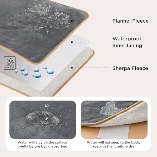 Bedsure Waterproof Dog Blankets for Small Dogs - Small Cat Blanket Washable for Couch Protection, Sherpa Fleece Puppy Blanket, Soft Plush Reversible Throw Furniture Protector, 25"X35", Grey - Image 3