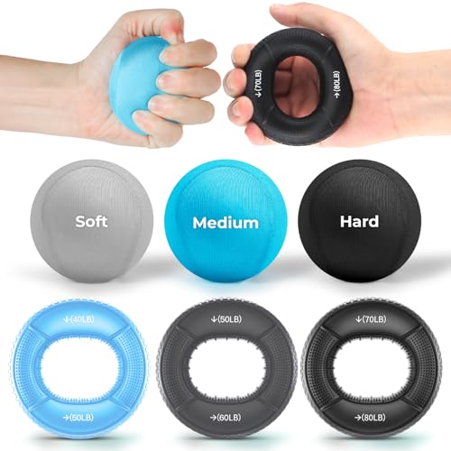 UUJOME Hand Gripper Strengthener Set 6pcs - Hand Grip Strengthener Stress Balls for Adults Grip Strength Trainer for Hand Sensitivity Training Hand Rehabilitation Exercising