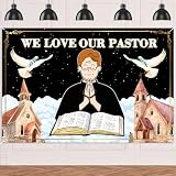 We Love Our Pastor Banner Church Pastor Appreciation Themed Celebration Birthday Backdrop with Dove & Olive Branch Decor Religious Style Party Decoration Photo Studio Props Supplies