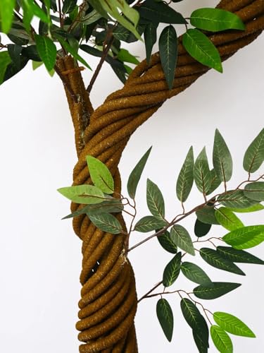 Image of ARICK DECOR 6ft Artificial Ficus Tree with Natural Wood Trunk, Large Lifelike Faux Floor Plant for Indoor Home Office Decor, Lush Green Silk Leaves in Black Pot - 180cm