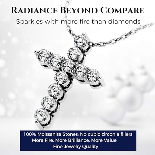 Moissanite Cross Necklace for Women Faith Pendant Christian Gifts Rodium Sterling Silver Jewelry for Her Wife Daughter Granddaughter Mom Grandma Anniversary Christmas Birthday Mothers Day3