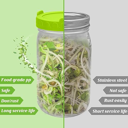 Milifox Germoir pour Graines - Couvercles de Germination pour Bocaux de 86 mm de Diamètre à Large Ouverture,pour Brocolis,Haricots et Luzerne (Vert) – vue 5