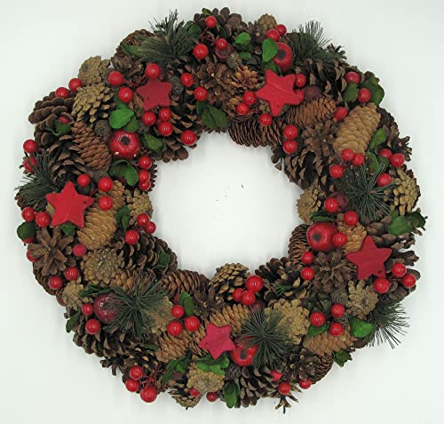Türkranz rund mit Zapfen Beeren Sternchen ø 46 cm - Herbst - Winter H47 Cover