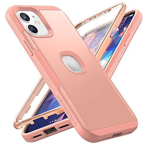 YOUMAKER Case for iPhone 12 & iPhone 12 Pro Case, with Built-in Screen Protector Heavy Duty Protection Full Body Rugged Slim Fit Shockproof Cover for iPhone 12 6.1 Inch - Rose/Pink