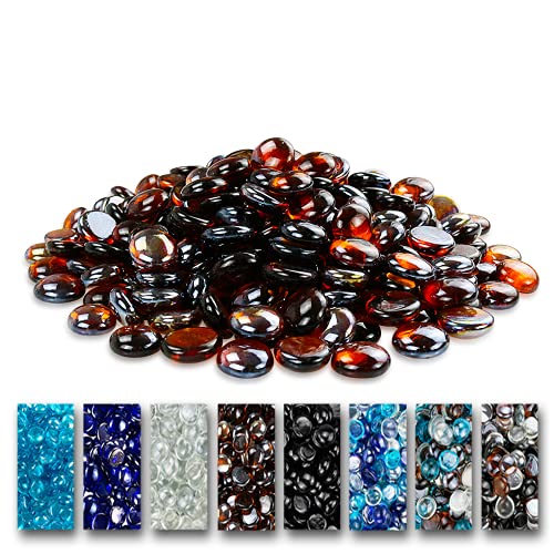 Grisun Amber Luster Fire Pit Glass, 1/2 Inch Round Glass Rocks for Natural or Propane Fireplace, Fire Pit Round Glass Safe for Outdoors and Indoors Firepit Glass, 10 Pounds Fire Glass Beads