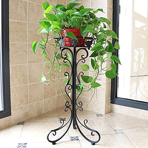 Kundi Indoor Outdoor Wrought Iron Plant Stand, Tall Metal Iron Plant Stand, Flower Pot Stand, 11.4 x 9.6 x 24.4 inches White (Single Pot Black)
