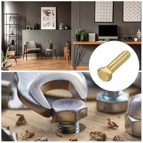 Image of METALLIXITY Hex Head Screw Bolt (1 /2-13x2 inch) 2Pcs, Brass Fully Threaded Solid Brass Hex Bolts Machine Screws - for Machinery Repair