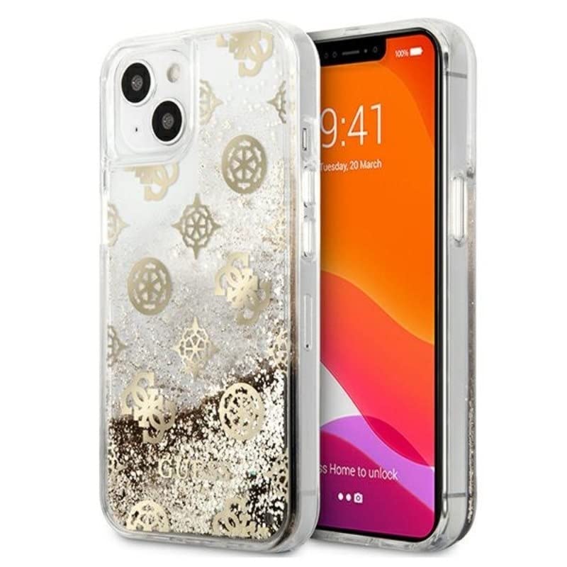 Guess GUHCP13SLGPEGO Coque de Protection pour iPhone 13 Mini 5,4" Motif Peony Liquid Glitter Doré