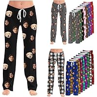 Custom Pajama Pants with Photos Personalized Funny Face Print Christmas Pjs Casual Long Pants for Men Women Unisex