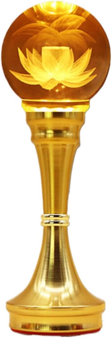Ecqizer （ 金丝10.5寸莲花球 黄光/1支单盏 高27CM ） Crystal new lotus lamp for Buddha lamp Buddha lamp LED colorful changing light long bright lamp for Buddha front lamp Guan Gong lamp magic lamp, 9113036677045