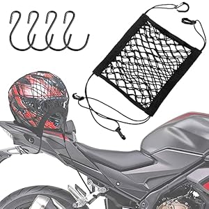 Improve Cargo Internet for Motorbike Helmet Storage, 10″X11″ Excessive-elastic Double Layer Bungee Internet with 4 Robust Hooks, Baggage Strap Rack Enlargement Organizer Internet Pocket for Motorcycle Trike Cycle