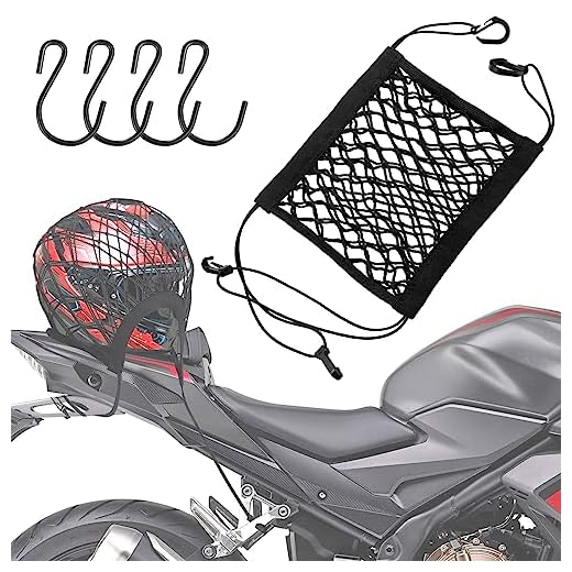 SARDVISA Upgrade Cargo Net for Motorcycle Helmet Storage, 10"X11" High-Elastic Double Layer Bungee Net with 4 Strong Hooks, Luggage Strap Rack Expansion Organizer Net Pocket for Motorbike Trike Cycle