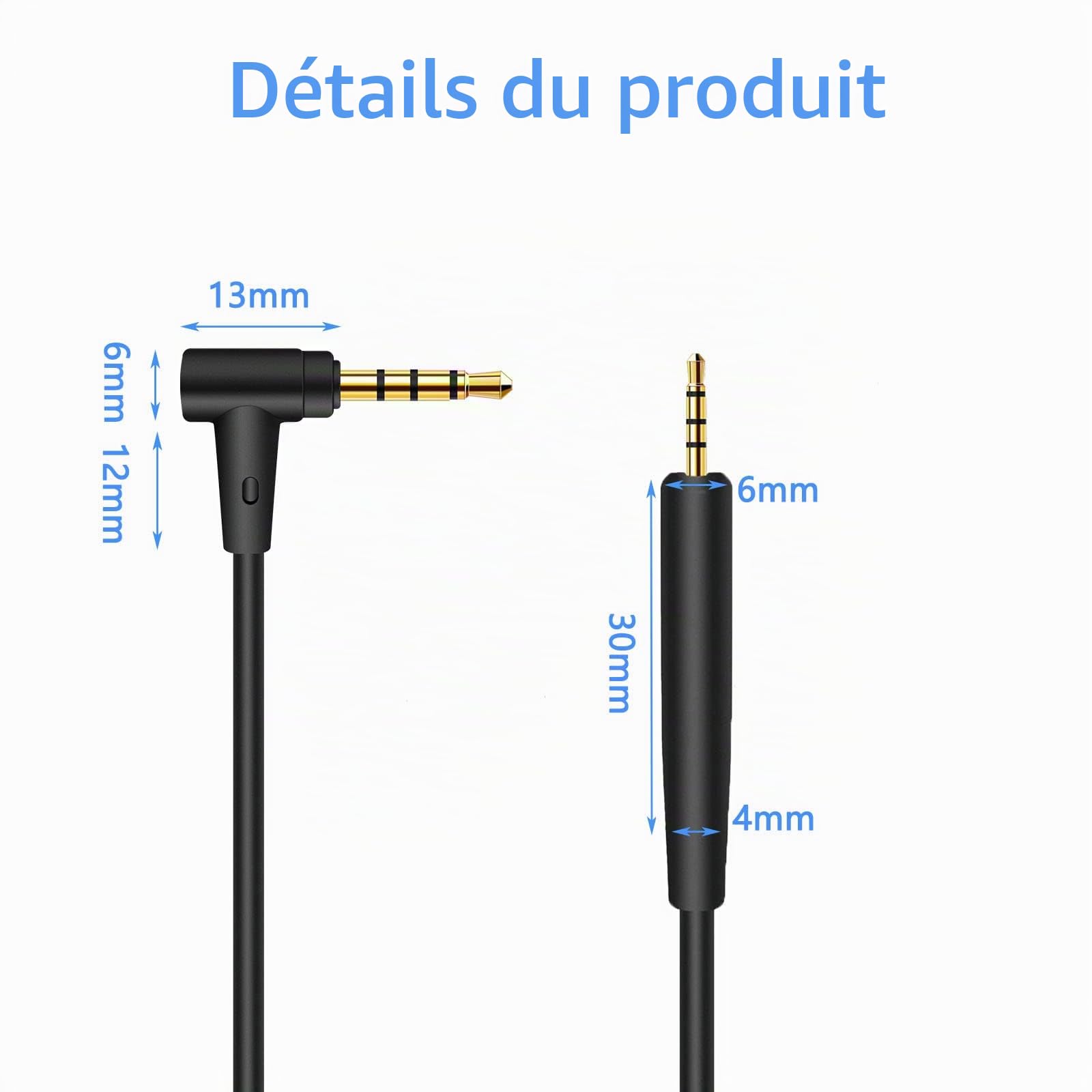 BINGLE Câble audio de rechange 3.5mm à 2.5mm avec Micro/Télécommande 1.2m pour Casque Bose 700, QuietComfort 25, 35II, OE2, OE2i, On-Ear 2 Noir