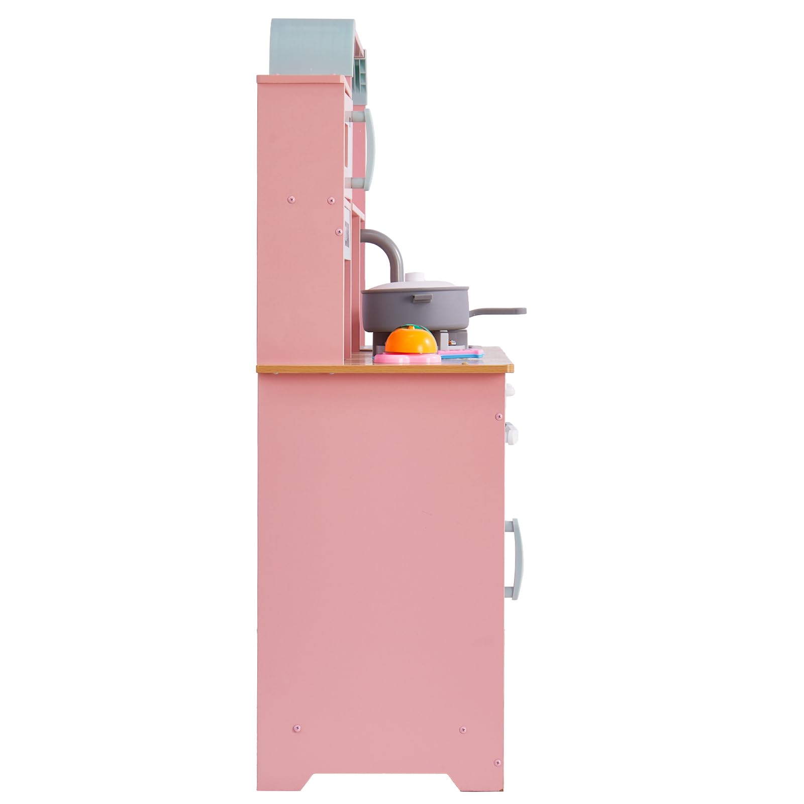 VEVOR Giocattolo Cucina per Bambini, Set Giocattolo da Cucina per Bambini in Legno con Luci Suoni Macchina per Ghiaccio Forno Lavello Microonde Frigorifero Utensili, Giocattolo Cucina, 24 pz, Rosa