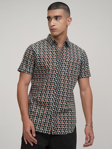 Image of Highlander Men's Geometric Print Half Sleeves Shirt | Bold & Contemporary | A Statement Piece Eftless Style