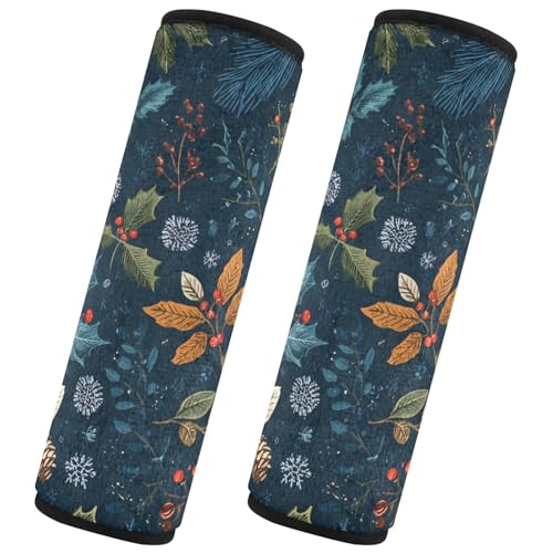 Image of 2 Pack Seatbelt Covers Seat Belt Cover Pad for Adults Boys Girls Car Seat Strap Covers Pads Cushion Universal Shoulder Strap Pad Protector for Backpack Camera Bag 6.5 Inch Vintage Blue Holly Leaves