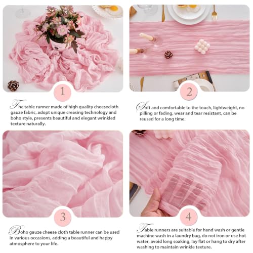 12 Pack Pink Table Runner 17x108 Inch Light Pink Cheesecloth Table Runner Semi Gauze Table Runners Rustic Sheer Fabric Cheese Cloth Table Runners for Wedding Party Birthday Baby Bridal Shower by Xikesoft - Used condition - Image 8