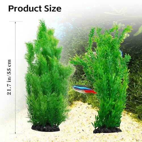 Image of kathson Aquarium Plants Plastic Realistic Tall Fish Tank Plant Decorations Seaweed Fish Tank Decor Artificial Plants Ornament for Aquarium Extra Large 21.7 Inches (Green,2 PCS)