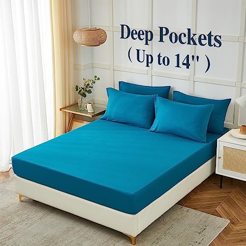 Image of ILAVANDE Teal Queen Sheets Set 6 Piece,Hotel Luxury Super Soft 1800 Series Microfiber Queen Bed Sheets Set-Wrinkle Free & Breathable-14 Deep Pocket Sheets for Queen Size Bed(Queen,Teal)