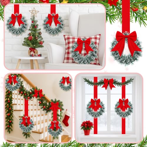 Juinte 10 Pcs 8" Small Christmas Wreaths for Kitchen Cabinet and 1 Roll Ribbon 2.5" x 30 Yards, Mini Christmas Wreaths for Indoor DIY Crafts Window Front Door Farmhouse(Classic,Velvet) by Juinte - Image 2