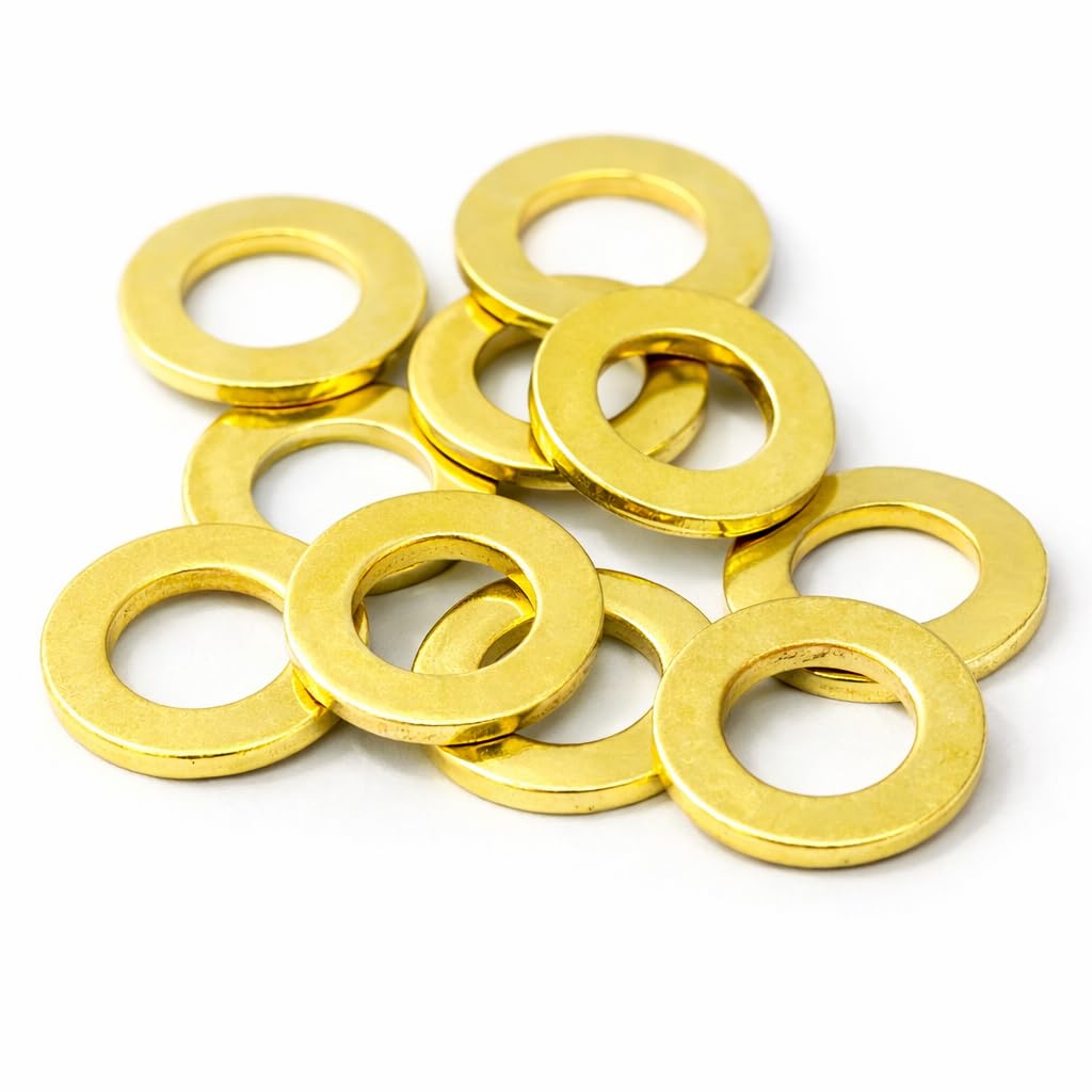 M10 (10mm) (Pack of 100) Brass Flat Washers DIN125A Metric Washers for Bolts and Screws - E04B