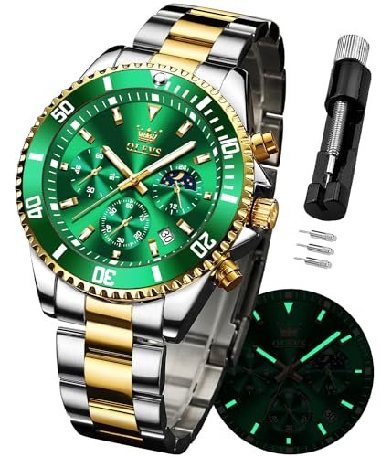 Image of OLEVS Watch for Men Stainless Steel Analog Quartz Chronograph Moon Phase Watch Waterproof Date Luminous Wrist Male Watches,Gift for Men