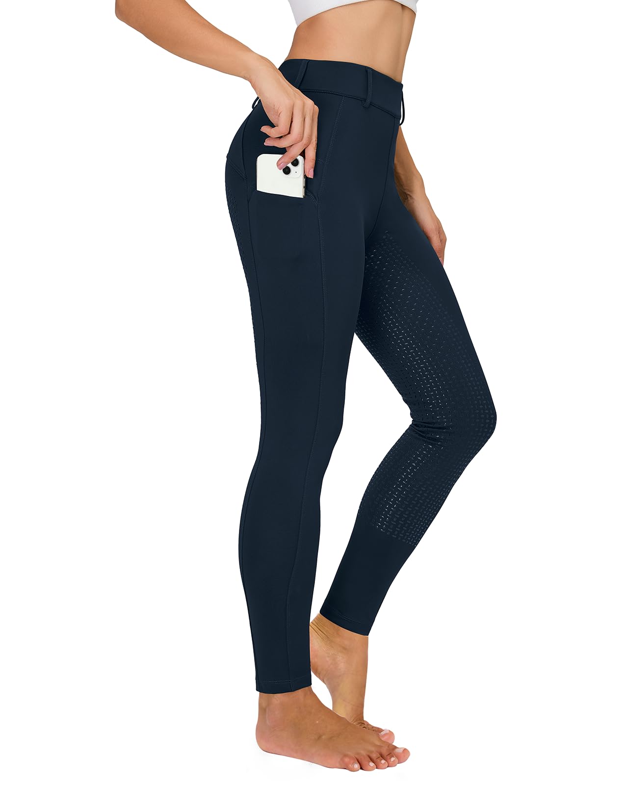 Winter Reitleggings Damen Vollbesatz Thermo Reithose Damen Fleece Gefüttert Wasserdicht mit Handytasche Gürtelschlaufen