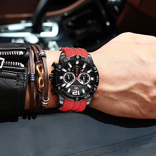 Image of Mini Focus MF0349G Chronograph Watch for Men with Silicone Strap, Multifunction Analog Dial, Quartz Movement, Date Display, Luminous Hands & Water Resistance - Sport Casual Men's Wristwatch