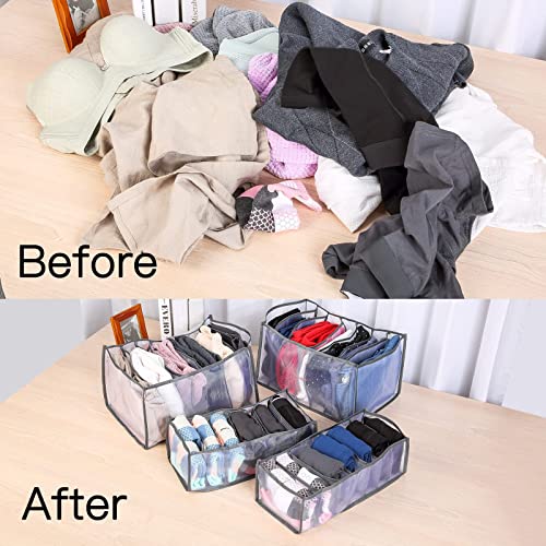 Menoha Nylon Clothe Organizers Set-Jeans Compartment Storage-Mesh Clothes Organizer Washable Folding Drawer Organizers (Gray, 2 Medium+2 Large #TOP4